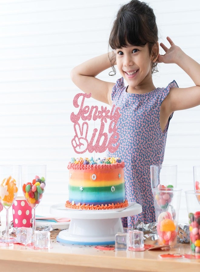 ZACHAKO Pink Glitter Ten is a Vibe Cake Topper, Happy 10th Birthday/Out Single Digits I’m 10, Funny Groovy Flower Themed 10th Birthday Party Decorations - Image 4