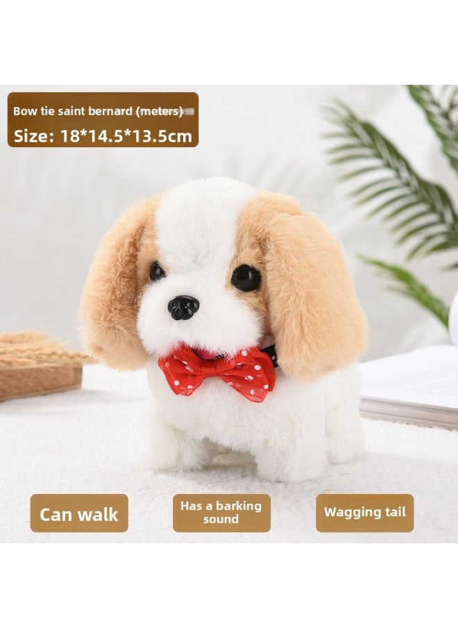 A Generation Of Plush Electric Puppies Can Walk, Bark, Wag Their Tails And Nod, Electric Puppies Stall Toy Dogs-Color:Bow Tie St. Bernard (m) Accessories-Specification:Rechargeable Battery Model  - Image 1