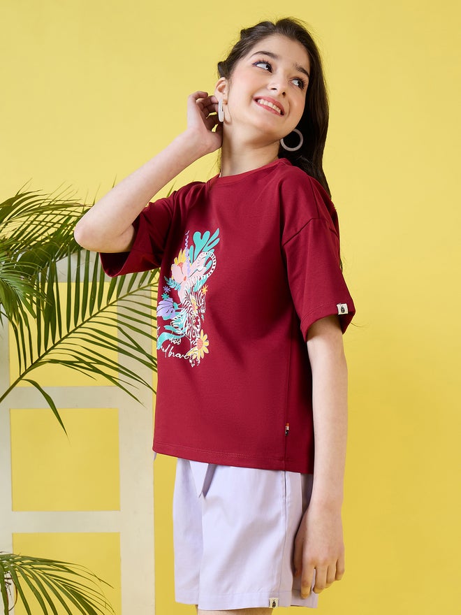 Stylo Bug Girls Flower Print Round Neck T-Shirt - Image 3