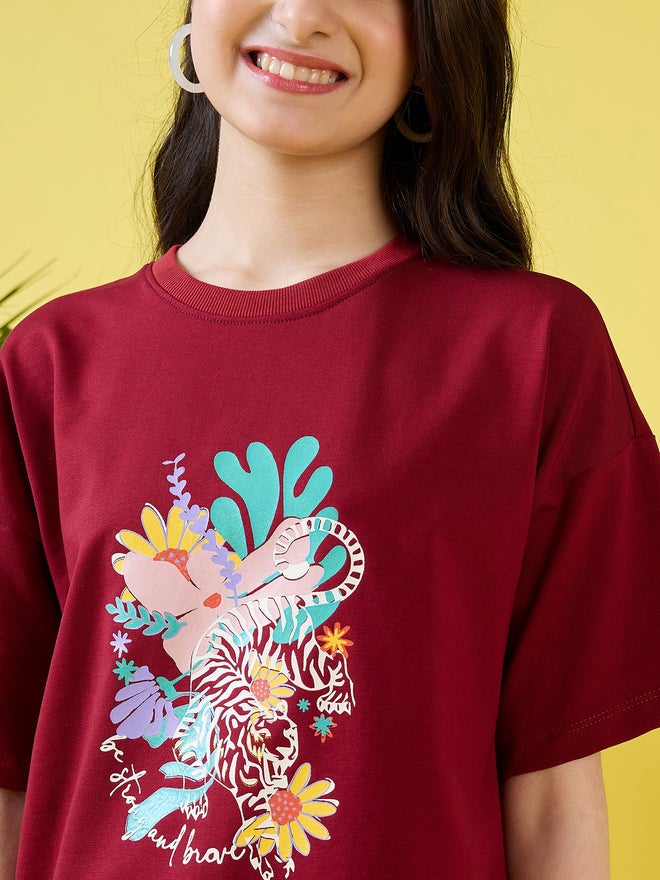 Stylo Bug Girls Flower Print Round Neck T-Shirt - Image 5