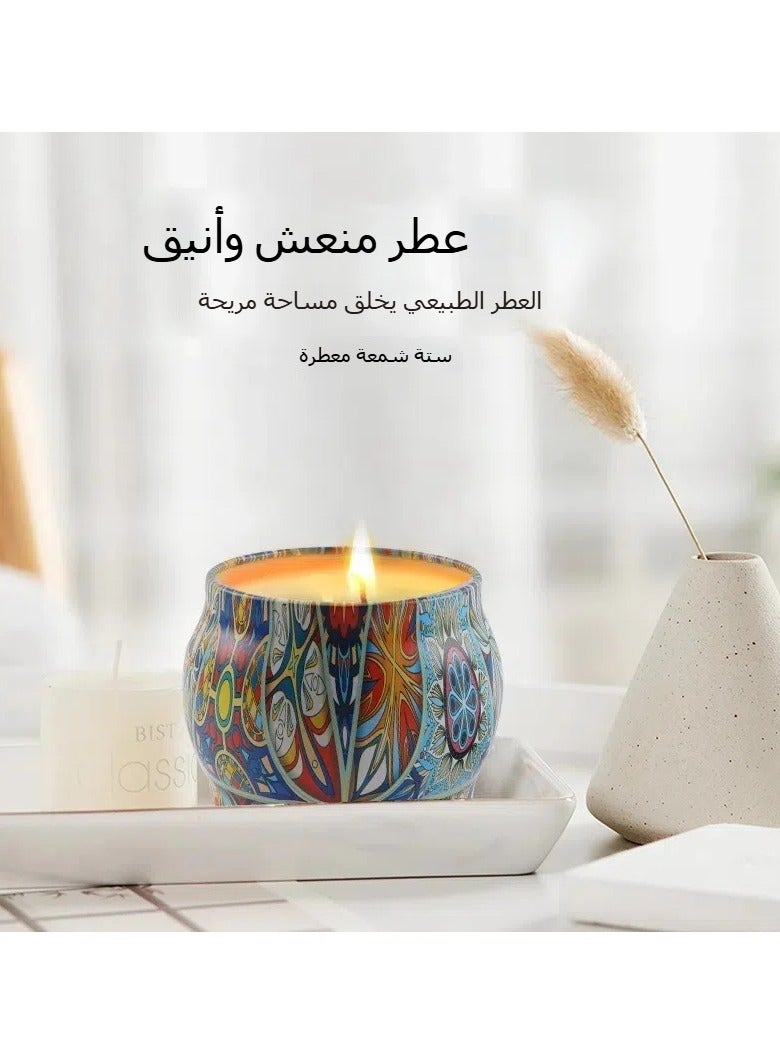 مجموعة من 6 شموع عطرية، شموع منزلية مبتكرة، مجموعة شموع معطرة من شمع الصويا في علب معدنية - Image 2