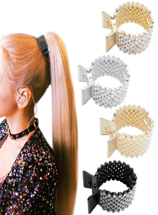 XYQMLY 4 Styles High Ponytail Hair Clips, Rhinestone Hair Barrettes Pearl Spring Metal Claw Clips, Hair Cuff Clips Decorative Ponytail Buckle Holder for Wome - Image 1