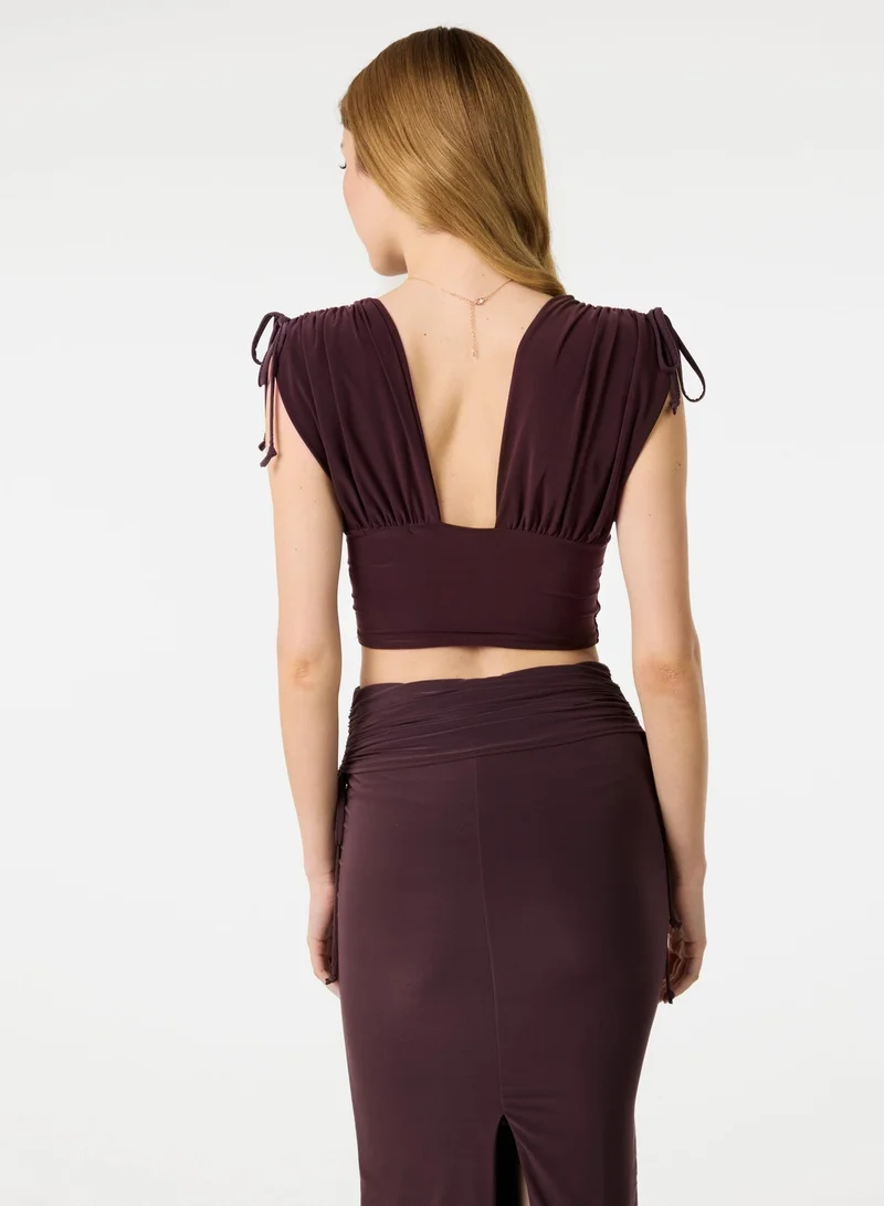 بينك فانيلا Ruched Shoulder Crop Top