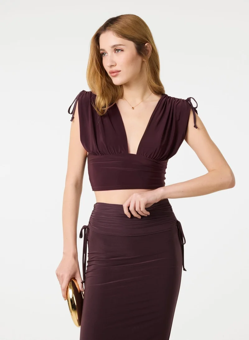 بينك فانيلا Ruched Shoulder Crop Top