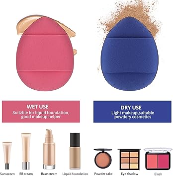 Sibba سِبَّا بودر باف 6 قطع إسفنجة مكياج بلندر تجميل وجه أساس خلط مُخفي مُطبق وسادة ظل عيون مستحضرات تجميل صغيرة مثلثية ناعمة حامل أصابع حقيبة سفر مجموعة مكياج - Image 4