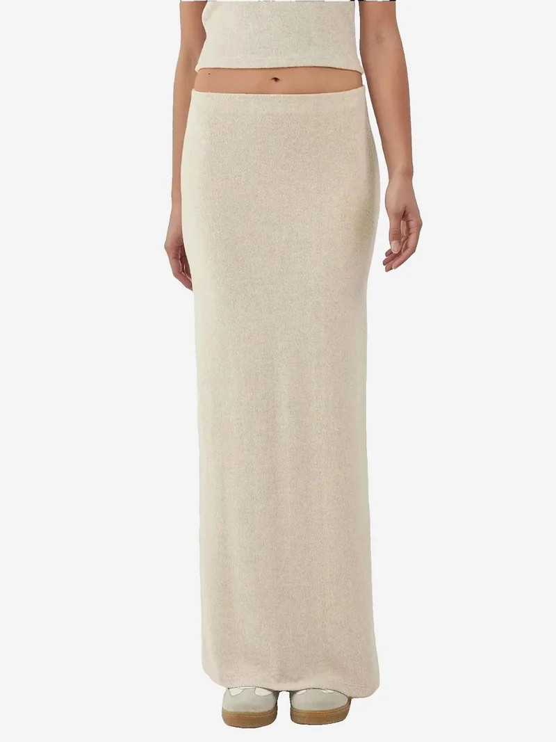 HICCUP Elastic Waist Soft Textured Skirt with Slit