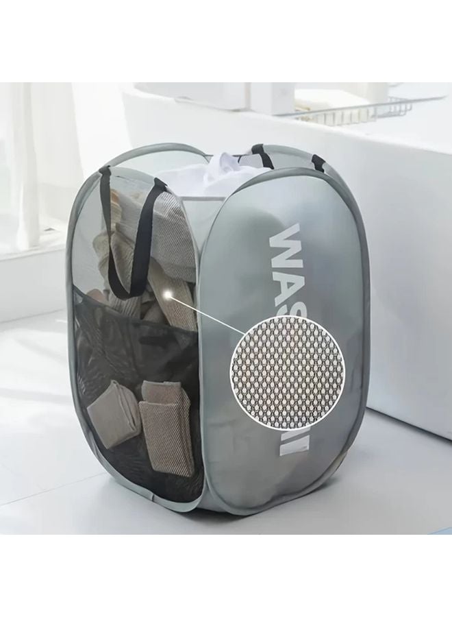 Black Bohemian Style Foldable Laundry Basket Mesh Sides Dual Handles Portable Fabric Hamper - Image 4
