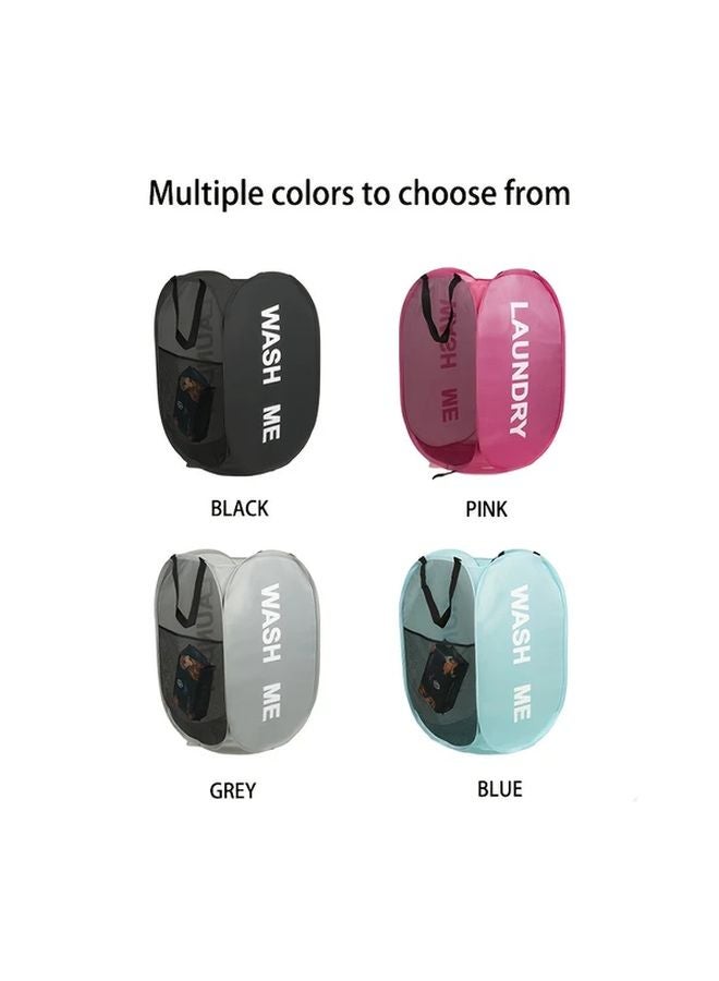 Black Bohemian Style Foldable Laundry Basket Mesh Sides Dual Handles Portable Fabric Hamper - Image 1