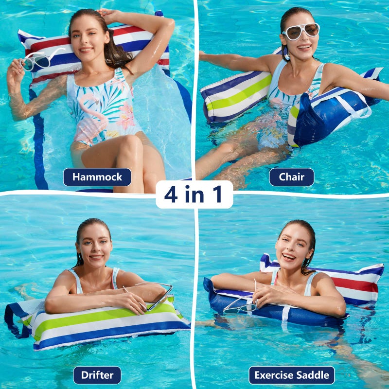 Jasonwell Inflatable Pool Hammock Float - 2 Pack Water Hammock Pool Floaties Multi-Purpose (Saddle Lounge Chair Drifter) 4 in 1 Lake Beach Floating Loungers Swimming Pool Floats Toys for Adults - Image 2