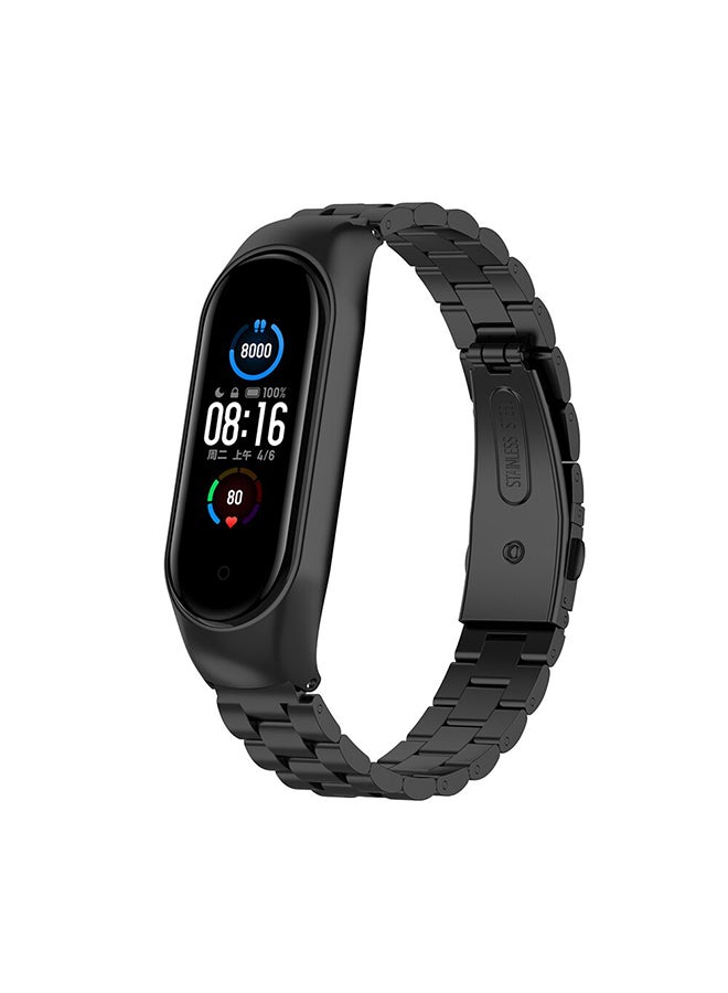 O Ozone Metal Watch Strap Compatible With Xiaomi Mi Band 7 /6/5 3 beads Stainless Steel Adjustable Smartwatch Replacement Straps for Men Women (Black) - Image 1