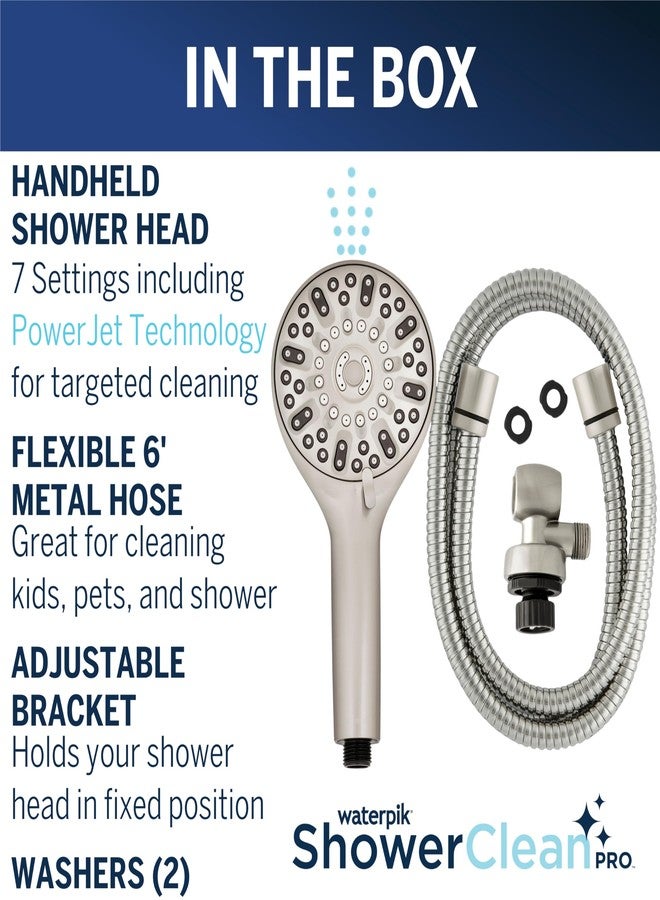 Waterpik ShowerClean Pro Hand Held Shower Head High Pressure Rinser With Built-in Power Jet -Wash, Shower -Cleaner In Brushed Nickel, QCM-769ME - Image 3
