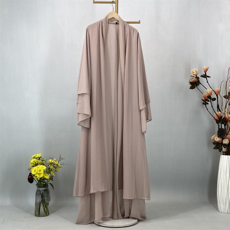 monica fashion Summer Simple Chiffon Cardigan Long-Sleeve Abaya - Image 1