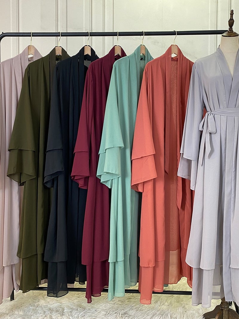 monica fashion Summer Simple Chiffon Cardigan Long-Sleeve Abaya - Image 3