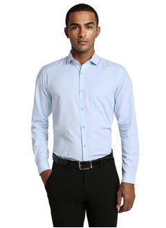 Peter England Peter England Men's Sophisticated Subtle Micro-Checkered Formal Slim Fit Shirt Sky Blue  - Image 1