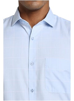 Peter England Peter England Men's Sophisticated Subtle Micro-Checkered Formal Slim Fit Shirt Sky Blue  - Image 4