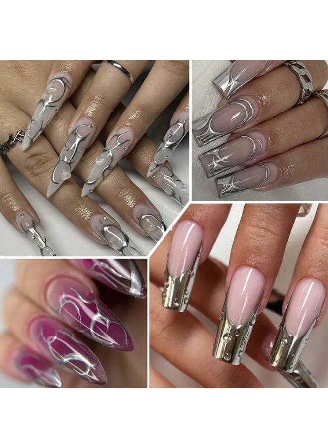 ​جل الرسم المعدني للأظافر (Metal Cable Glue) - فضي ميتاليك ثلاثي الأبعاد - تأثير المرآة السائل لفن الأظافر الاحترافي - سهل الاستخدام ويدوم طويلاً - Image 5