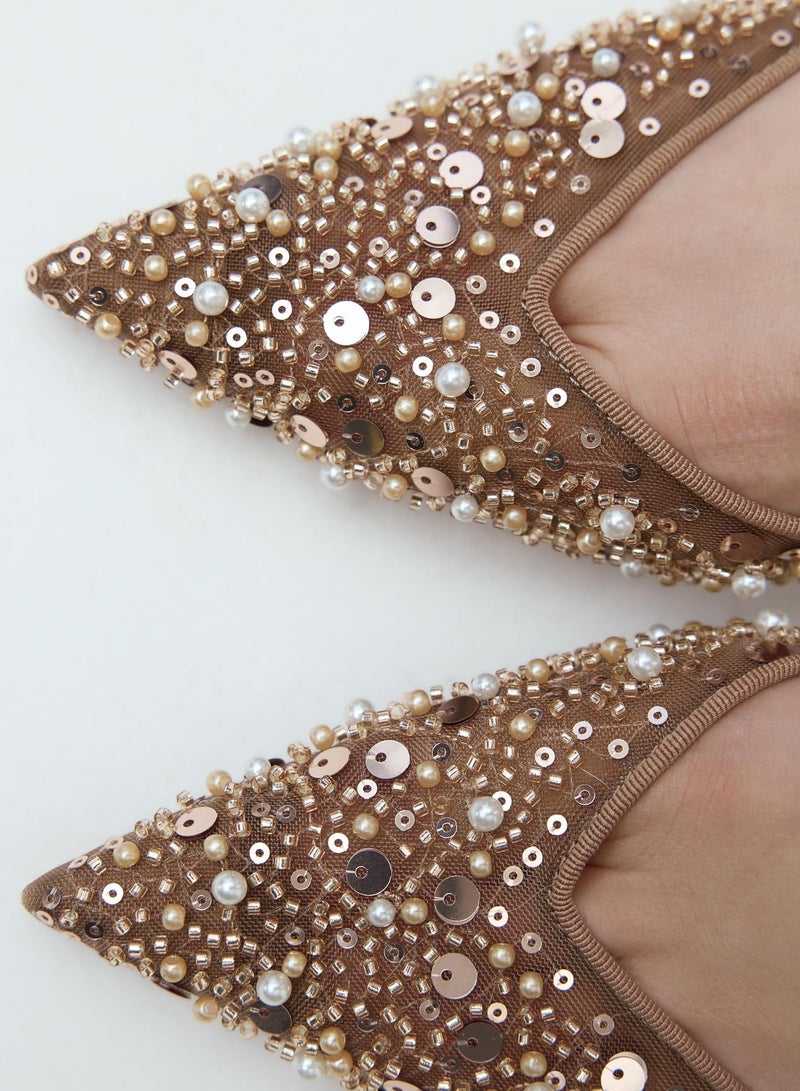 زارا حذاء بكعب من الشبك والخرز والخرز - Image 4