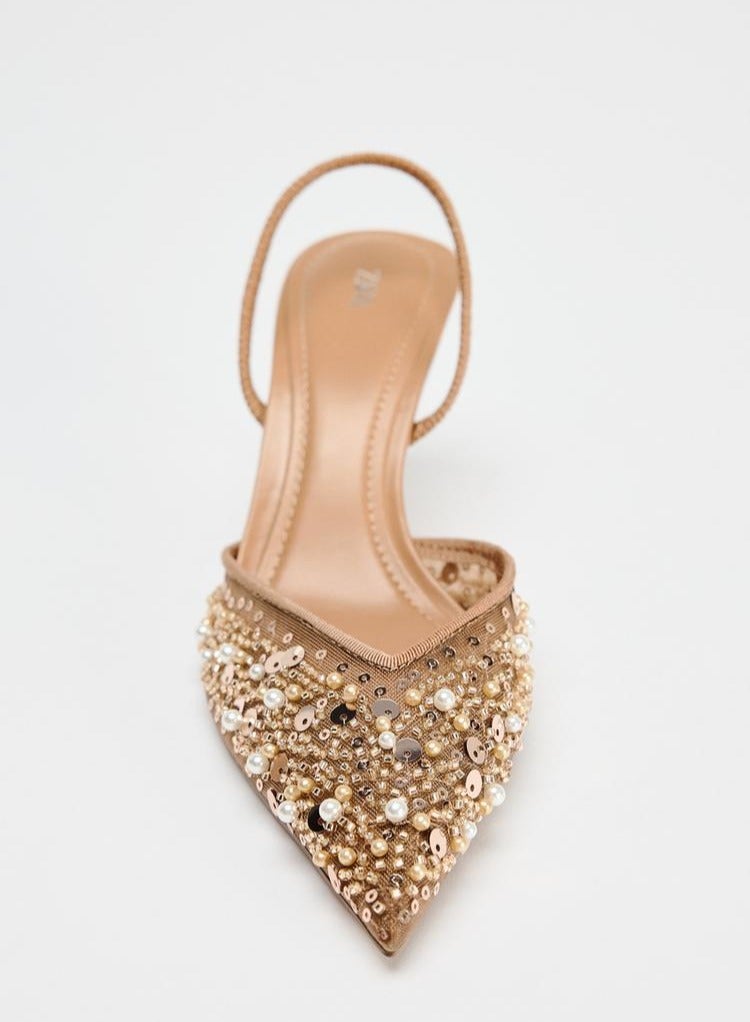 زارا حذاء بكعب من الشبك والخرز والخرز - Image 2