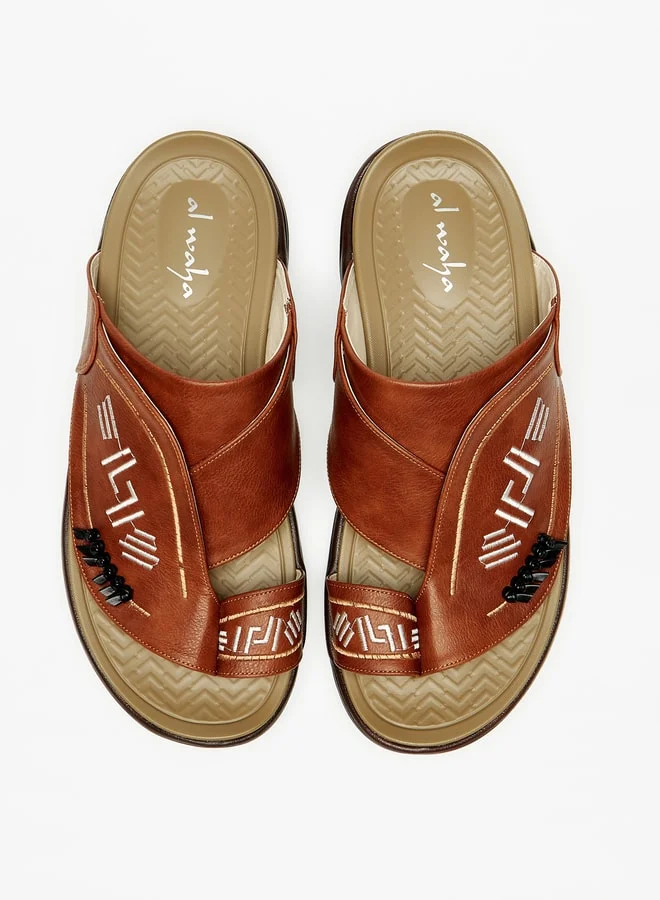 الواحة Men Embroidered Slip-On Arabic Sandals with Toe Loop