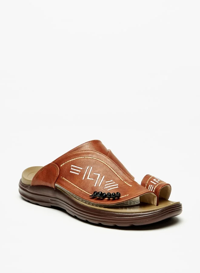 الواحة Men Embroidered Slip-On Arabic Sandals with Toe Loop