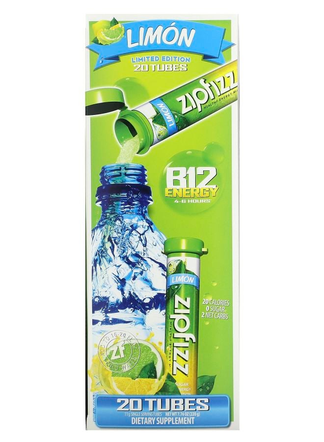 Zipfizz Healthy Energy Mix with Vitamin B12 Limon 20 Tubes 0.39 oz (11 g) Each