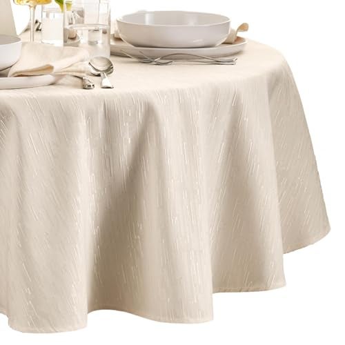 Elrene Home Fashions Continental Solid Texture Water Stain Wrinkle Resistant Tablecloth 60X84 Oval Ivory - Image 1