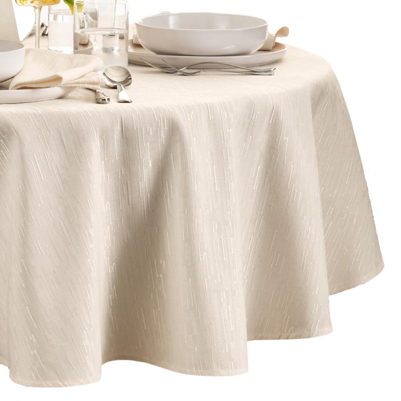 Elrene Home Fashions Continental Solid Texture Water Stain Wrinkle Resistant Tablecloth 60X84 Oval Ivory - Image 2