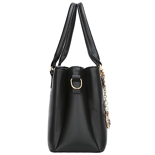 KKXIU 3 Zippered Compartments Purses and Handbags for Women Top Handle Satchel Shoulder Ladies Bags (D-Black flower) - Image 5