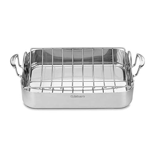 Cuisinart Multiclad Pro Triple Ply Stainless Cookware 16inch Roasting Pan Skillet Rectangular Roaster wRack - Image 1