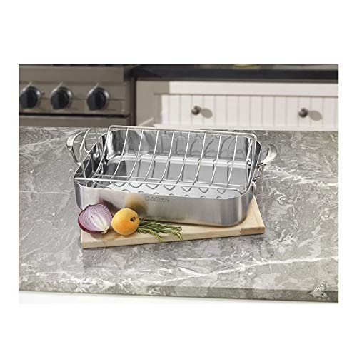 Cuisinart Multiclad Pro Triple Ply Stainless Cookware 16inch Roasting Pan Skillet Rectangular Roaster wRack - Image 3