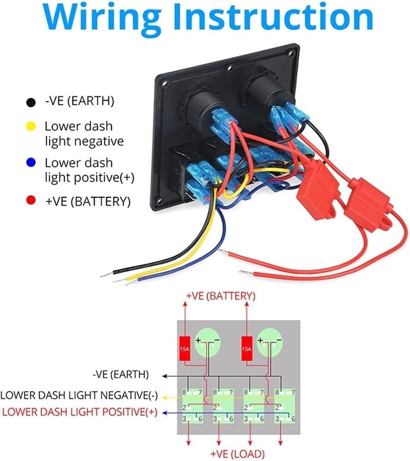 DEMULAX Marine Boat Switch Panel with USB Charger - Image 2