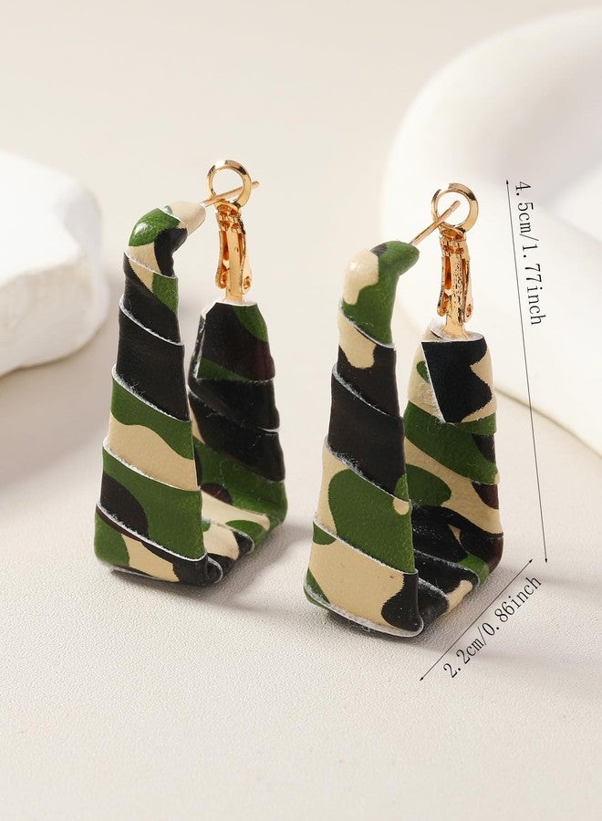 MarveBard Chunky Leopard Leather Earrings Bohemia Camouflage Leather Dangle Earrings Chunky Rectangle Black White Zebra Print Earring Handmade Vintage Faux Leathers Statement Earring Boho Style Jewelry (Camo) - Image 3