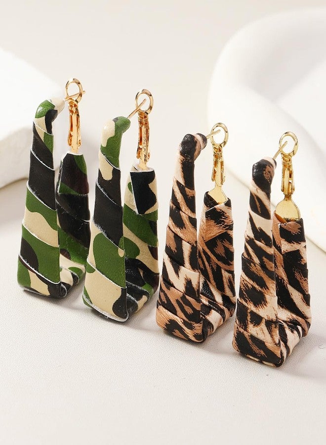 MarveBard Chunky Leopard Leather Earrings Bohemia Camouflage Leather Dangle Earrings Chunky Rectangle Black White Zebra Print Earring Handmade Vintage Faux Leathers Statement Earring Boho Style Jewelry (Camo) - Image 4