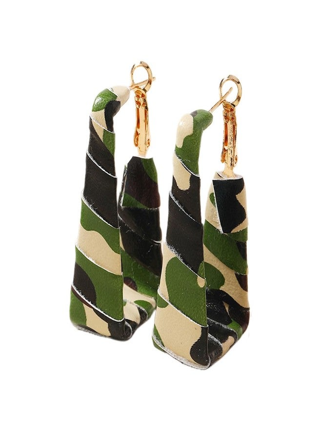 MarveBard Chunky Leopard Leather Earrings Bohemia Camouflage Leather Dangle Earrings Chunky Rectangle Black White Zebra Print Earring Handmade Vintage Faux Leathers Statement Earring Boho Style Jewelry (Camo) - Image 1