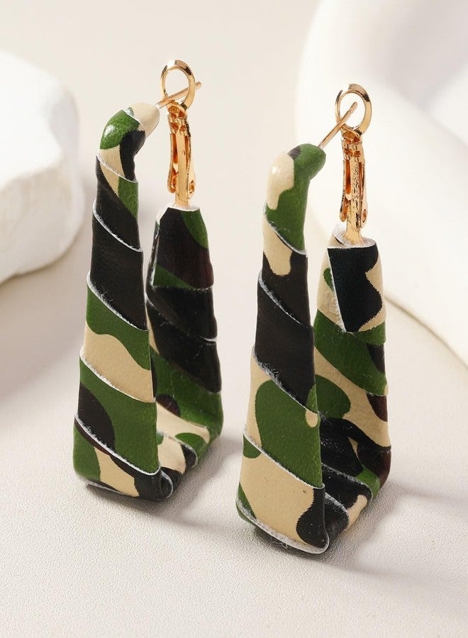 MarveBard Chunky Leopard Leather Earrings Bohemia Camouflage Leather Dangle Earrings Chunky Rectangle Black White Zebra Print Earring Handmade Vintage Faux Leathers Statement Earring Boho Style Jewelry (Camo) - Image 2