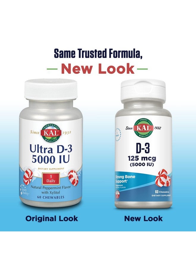 KAL Vitamin D3 5000 IU 125 mcg, High Potency Vitamin D Chewables, Calcium Absorption, Bone Health and Immune Support Supplement, Natural Peppermint Flavor, 60-Day Guarantee, 60 Servings, 60 Chews - Image 2