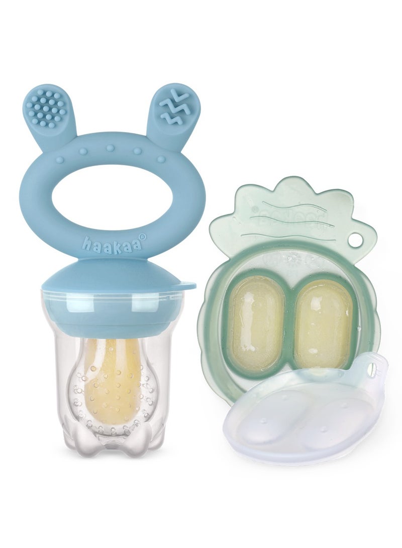 haakaa Freeze And Feed Mini Combo -  Silicone Food Feeder And Silicone Mini Nibble Tray, Sky Blue - Image 1