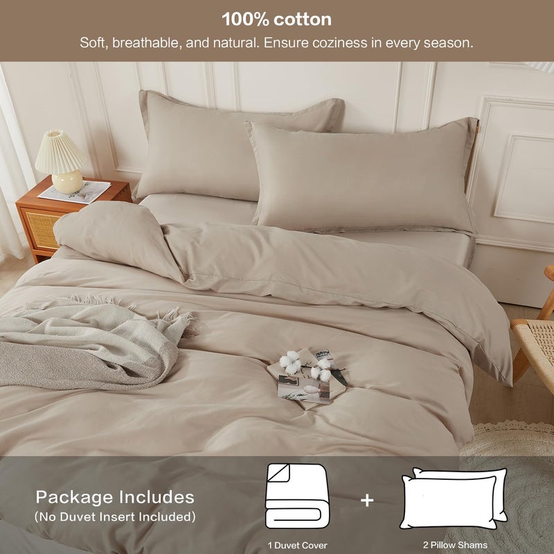 SAPHREAS Duvet Cover Set Full Size 100% Cotton, Soft Bedding Comforter Cover Organic with Zipper Closure & Corner Ties, Comforter Not Included, Beige - Image 2