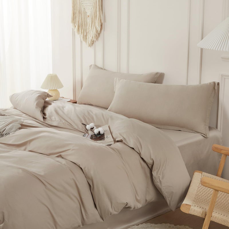 SAPHREAS Duvet Cover Set Full Size 100% Cotton, Soft Bedding Comforter Cover Organic with Zipper Closure & Corner Ties, Comforter Not Included, Beige - Image 1
