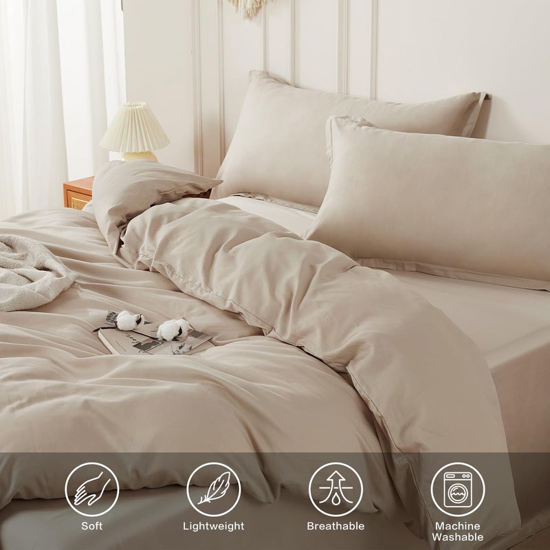 SAPHREAS Duvet Cover Set Full Size 100% Cotton, Soft Bedding Comforter Cover Organic with Zipper Closure & Corner Ties, Comforter Not Included, Beige - Image 4