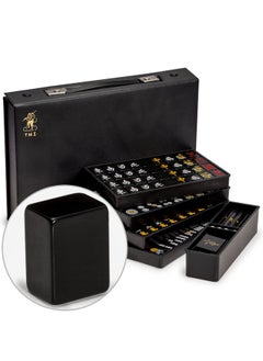 Japanese Riichi Mahjong Set Black Standard Size Tiles And Vinyl Case With East Wind Tile Set Of Scoring Sticks & Dice