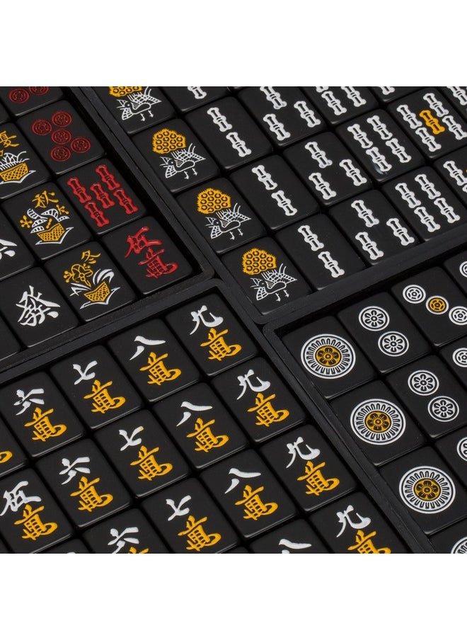 Yellow Mountain Imports - Japanese Riichi Mahjong Set Black Standard Size Tiles And Vinyl Case With East Wind Tile Set Of Scoring Sticks & Dice - Image 1