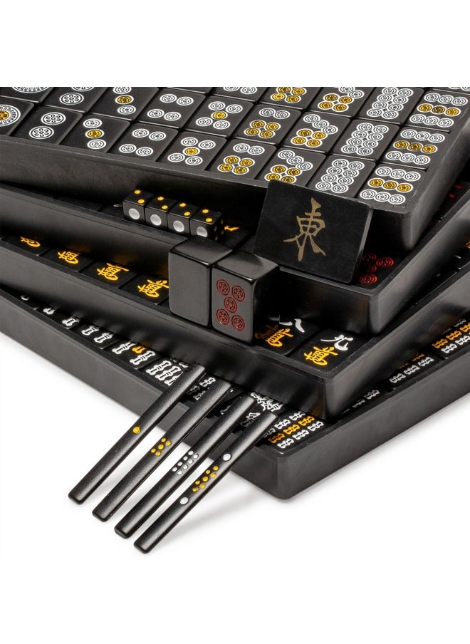 Yellow Mountain Imports - Japanese Riichi Mahjong Set Black Standard Size Tiles And Vinyl Case With East Wind Tile Set Of Scoring Sticks & Dice - Image 1