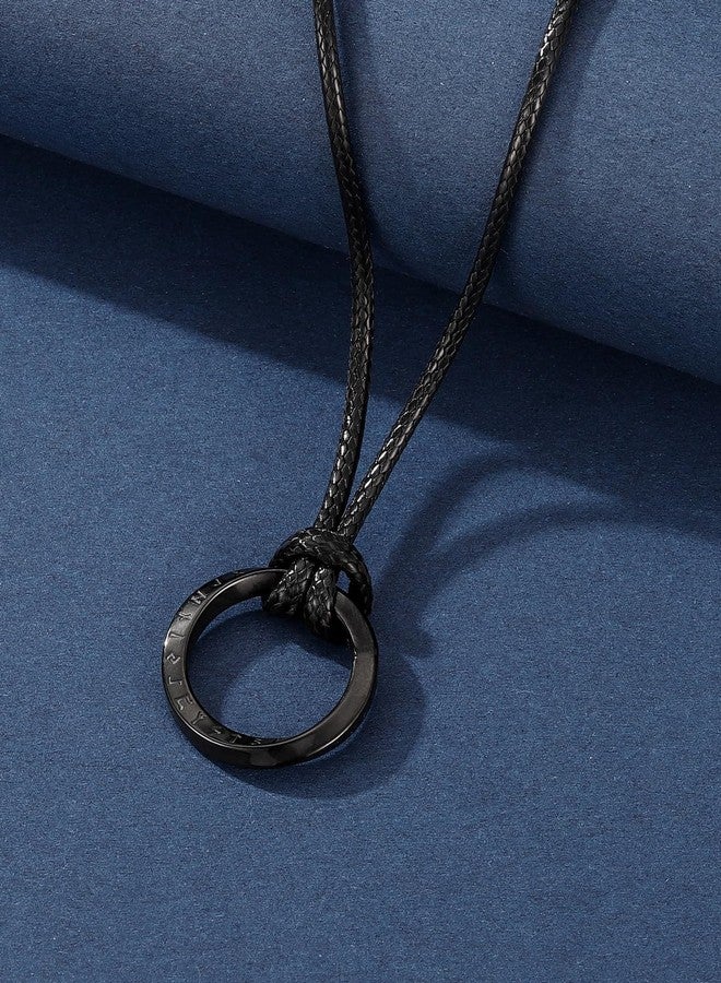 PiercingJ Norse Viking Necklace for Men Stainless Steel Adjustable Rope Chains Vintage Amulet Pendant Jewelry Gift (Round-Black) - Image 5