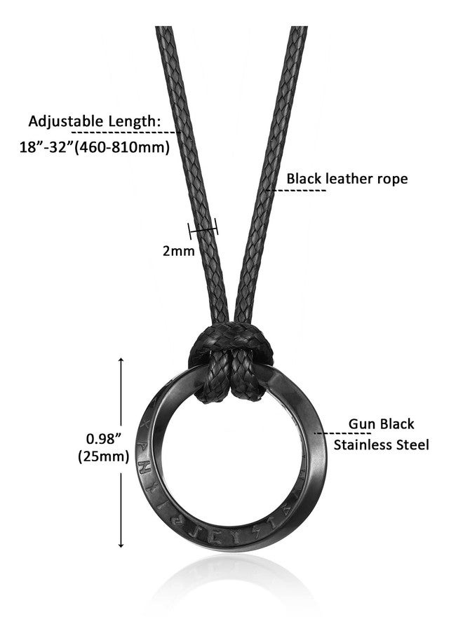 PiercingJ Norse Viking Necklace for Men Stainless Steel Adjustable Rope Chains Vintage Amulet Pendant Jewelry Gift (Round-Black) - Image 3