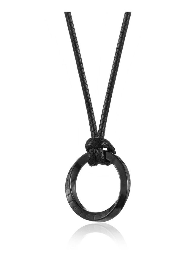 PiercingJ Norse Viking Necklace for Men Stainless Steel Adjustable Rope Chains Vintage Amulet Pendant Jewelry Gift (Round-Black) - Image 2