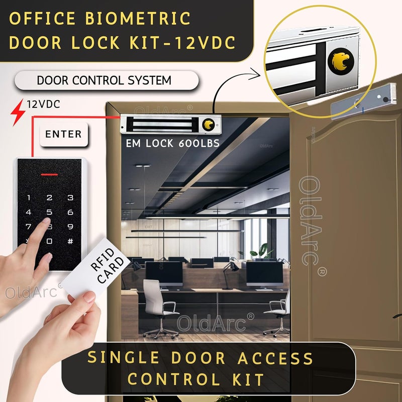 OldArc طقم قفل الباب الكهرومغناطيسي EK5 | نظام التحكم في الوصول عبر بطاقة RFID + قفل EM 600 رطل + لوحة مفاتيح KM-35 + مصدر طاقة + مفتاح خروج + قفل كهرومغناطيسي بيومتري RFID للمكتب - Image 5
