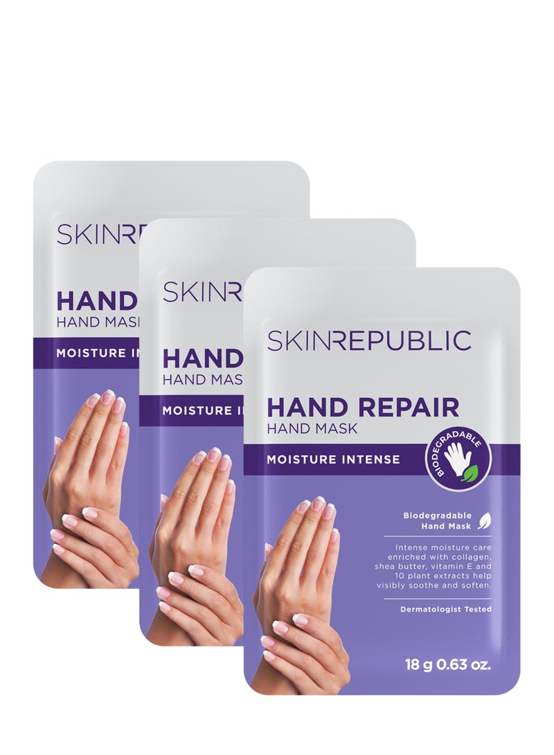 سكين ريبابلك قناع إصلاح اليدين (3 أزواج) - قفازات مرطبة بالكولاجين وزبدة الشيا وفيتامين E، تُنعم البشرة الجافة والخشنة، تُقلل من بقع الشيخوخة والتجاعيد والالتهابات، تركيبة مضادة للشيخوخة وقابلة للتحلل الحيوي. - Image 1