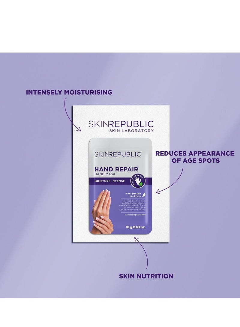 سكين ريبابلك قناع إصلاح اليدين (3 أزواج) - قفازات مرطبة بالكولاجين وزبدة الشيا وفيتامين E، تُنعم البشرة الجافة والخشنة، تُقلل من بقع الشيخوخة والتجاعيد والالتهابات، تركيبة مضادة للشيخوخة وقابلة للتحلل الحيوي. - Image 3