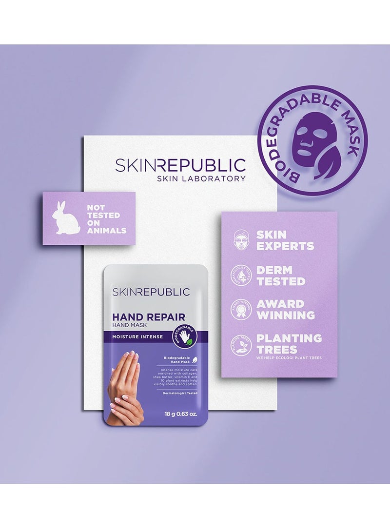 سكين ريبابلك قناع إصلاح اليدين (3 أزواج) - قفازات مرطبة بالكولاجين وزبدة الشيا وفيتامين E، تُنعم البشرة الجافة والخشنة، تُقلل من بقع الشيخوخة والتجاعيد والالتهابات، تركيبة مضادة للشيخوخة وقابلة للتحلل الحيوي. - Image 5